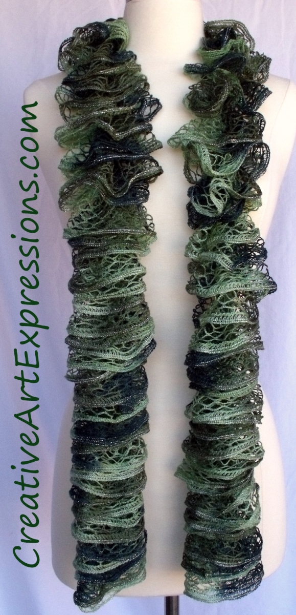 Creative Art Expressions Hand Knit Forest Ruffle Scarf